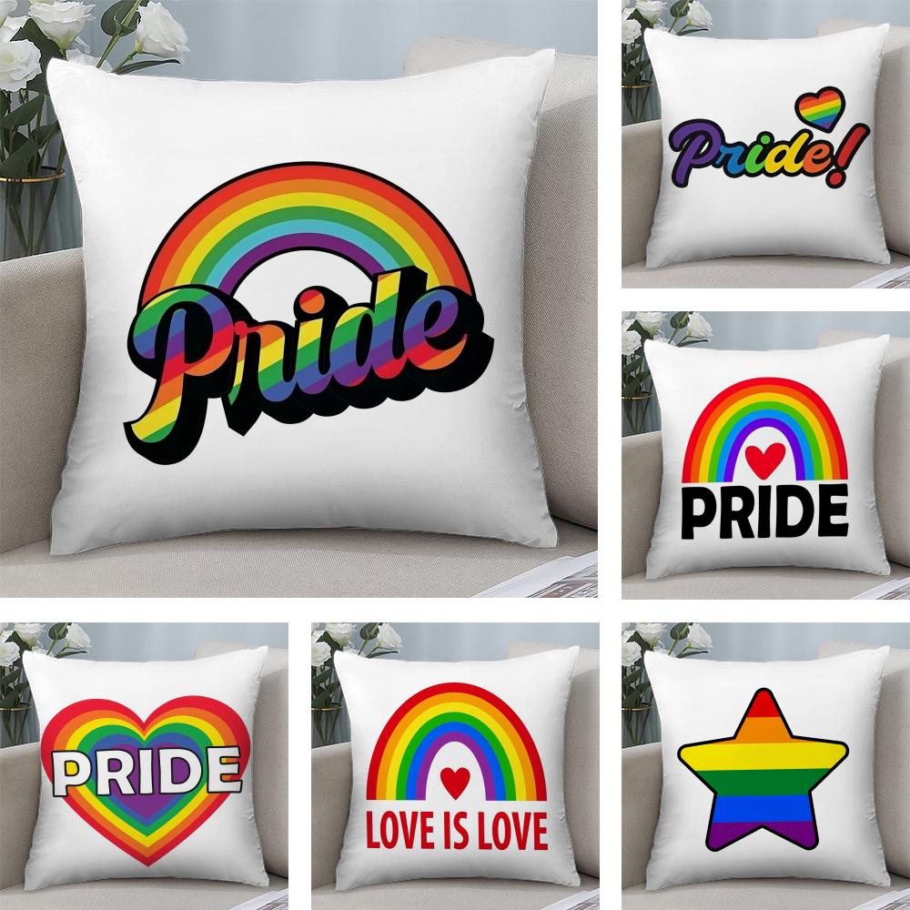 Pride Month Heart Cushion Cover Plush Fabric Soft Double-Sided Printed Sofa Warm Winter Home Child Gift Pillow Case