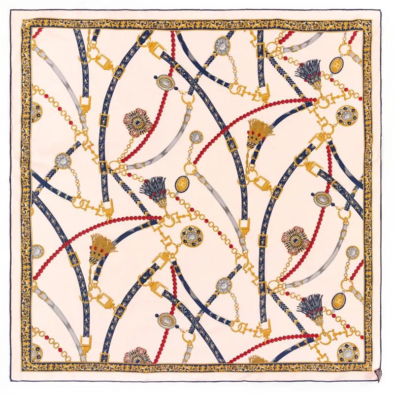 Manual Hand Rolled Twill Silk Scarf Women Belt Chain Square Scarves Echarpes Foulards Femme Wrap Bandana Lady Hijab 90Cm