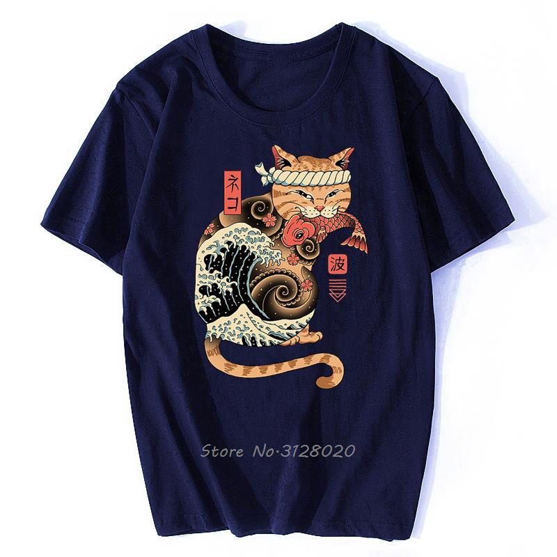 Anime Samurai Cat T Shirt Men Japanese Ukiyo-E Ninja Cat Print T-Shirt Mens Casual Tshirt Male Fashion Streetwear Harajuku Tees