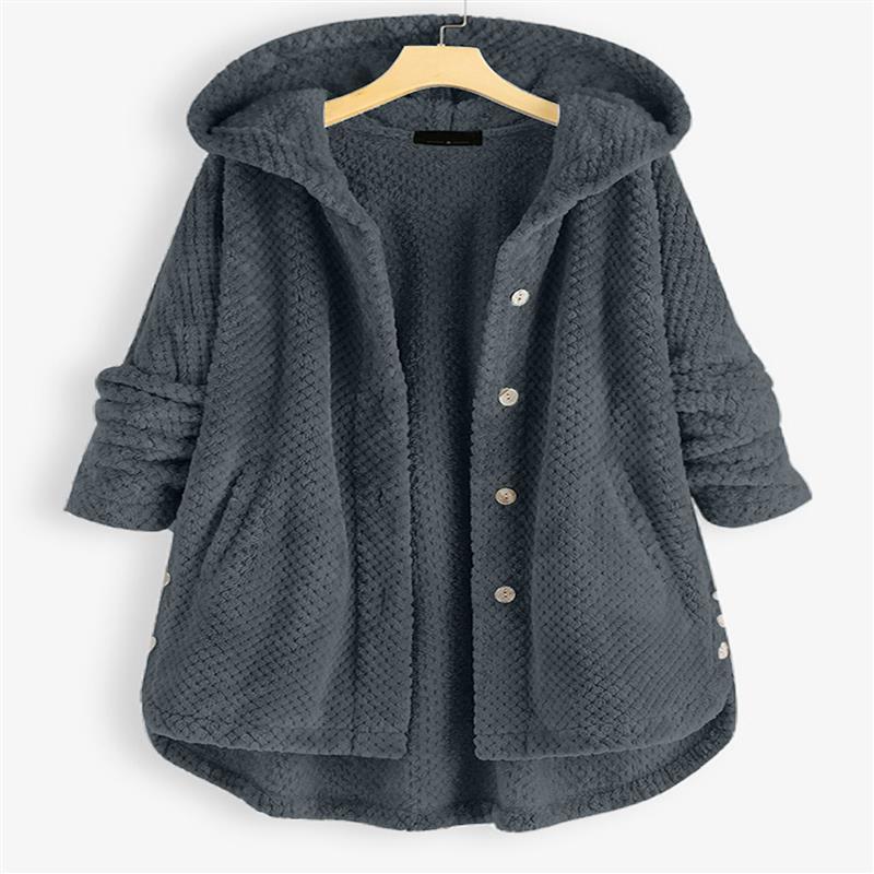 Plus Size Women Hooded Coats Long Sleeve Single Breasted Midi Length Coat Loose Casual Elegant Thick Jackets Hoodies Office Lady