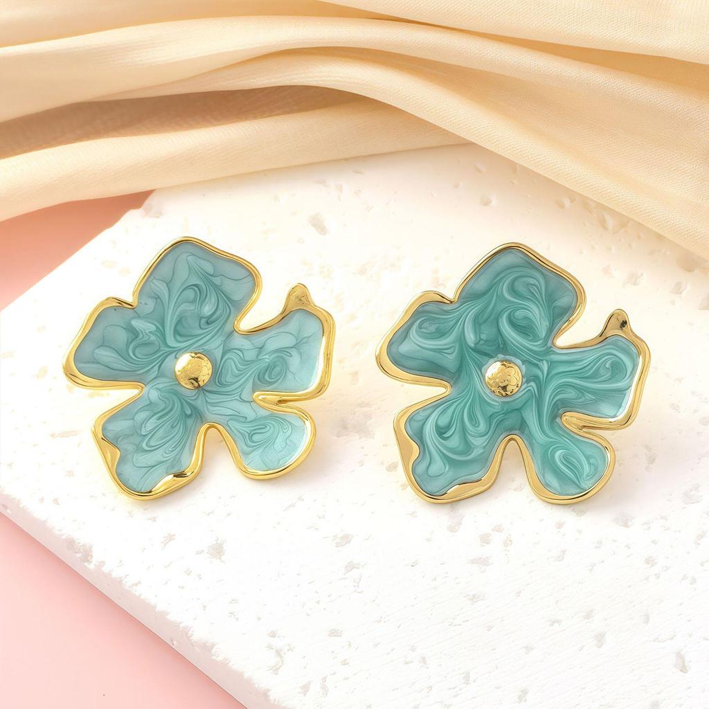 Luxury Titanium Steel Flower Stud Earrings with Enamel and Irregular Petals