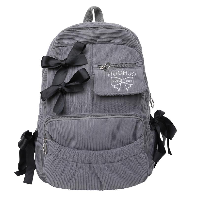 2026New Korean Style Backpack Commuting Versatile Female College Students High Beauty Backpack Bow Backpack Cute Casual Corduroy