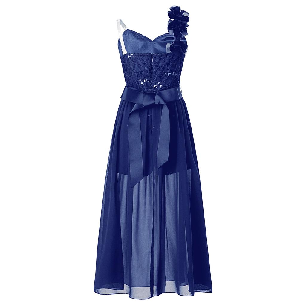 Vestito da Festa con Applicazione Brillante di Perline per Ragazze Tuta con Pizzo e Paillettes Romper con Sovrapposizione in Chiffon Vestito per Compleanno e Ballo di Fine Anno