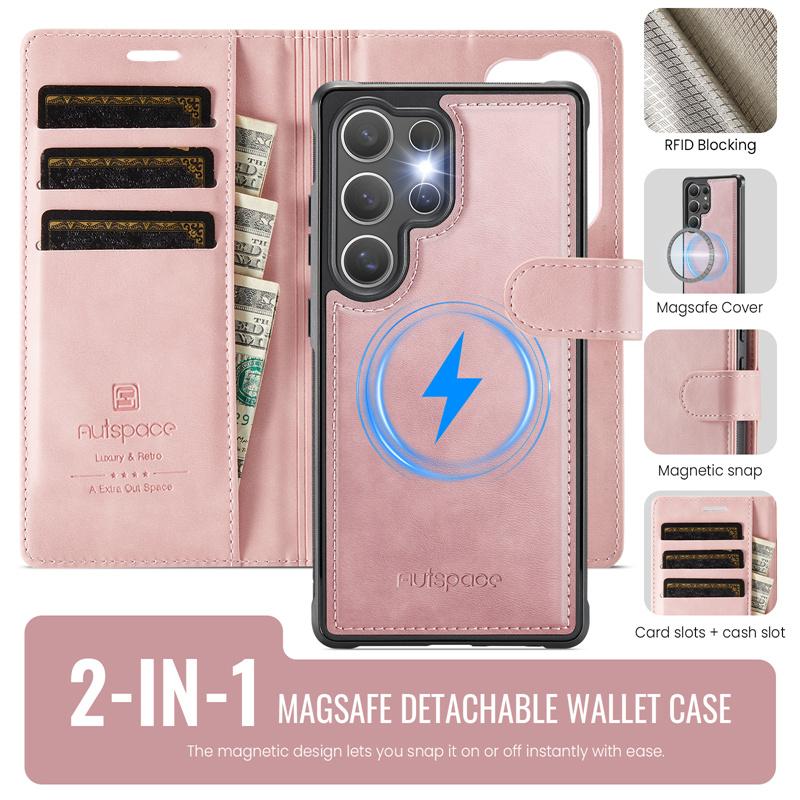 Magsafe Magnetic Flip Leather Phone Case for Samsung Galaxy S25 Ultra S25 Edge S24 FE S24 Plus Wireless Charging Wallet Card Back Cover Etui