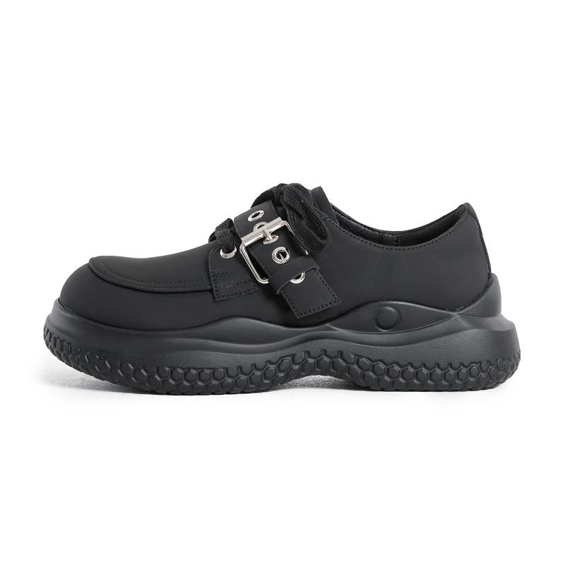 Super Yuan Small Leather Shoes Women's 2025 Autumn New Thick-soled Low-top Lace-up Casual Versatile Single Shoes Niche Design Shoes