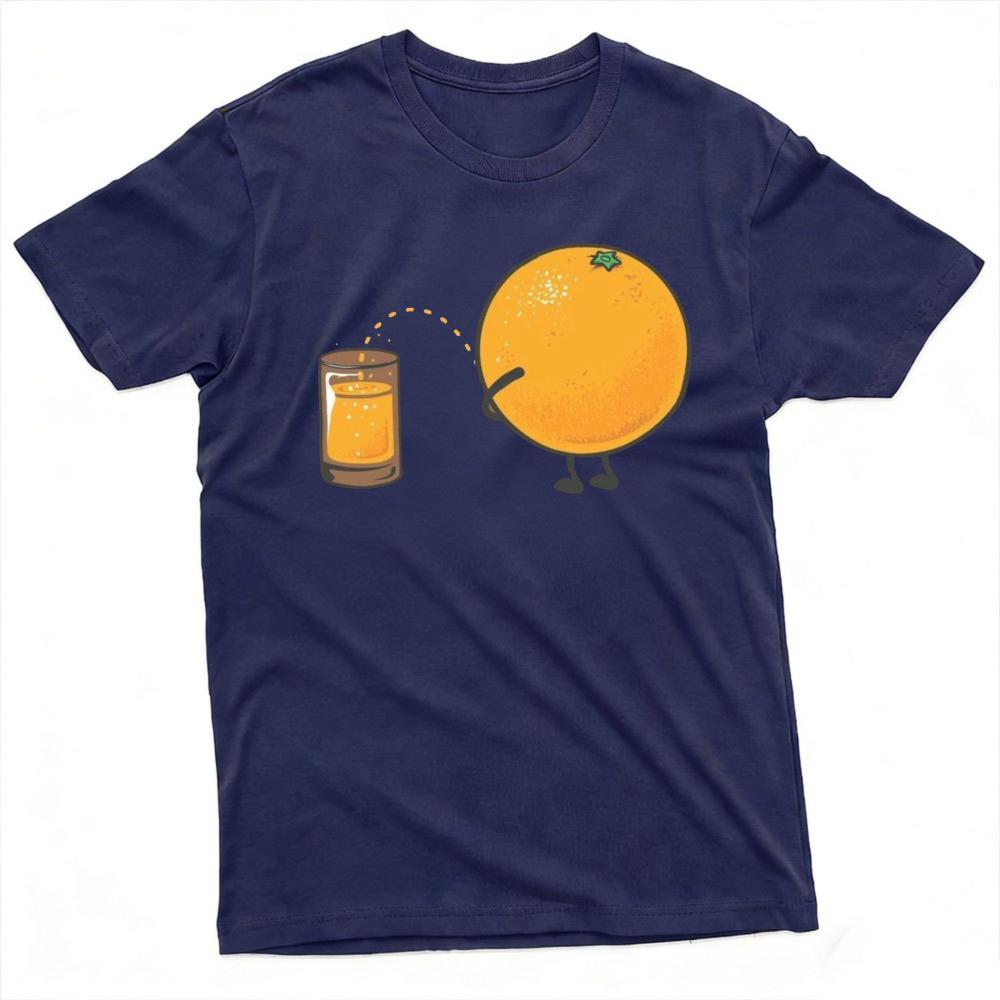 Funny Orange Fruit Peeing Into Orange Juice Glass Cartoon Art T Shirt Unisex Novelty Humor Summer Casual Tops