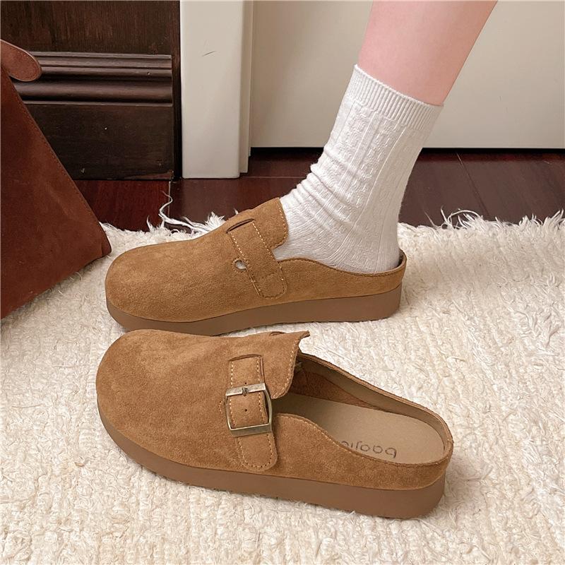 

Retro thick-soled versatile bag head half slippers women s 2025 spring and summer new fashionable soft-soled comfortable non-slip Birkenstock slippers 40 верблюд