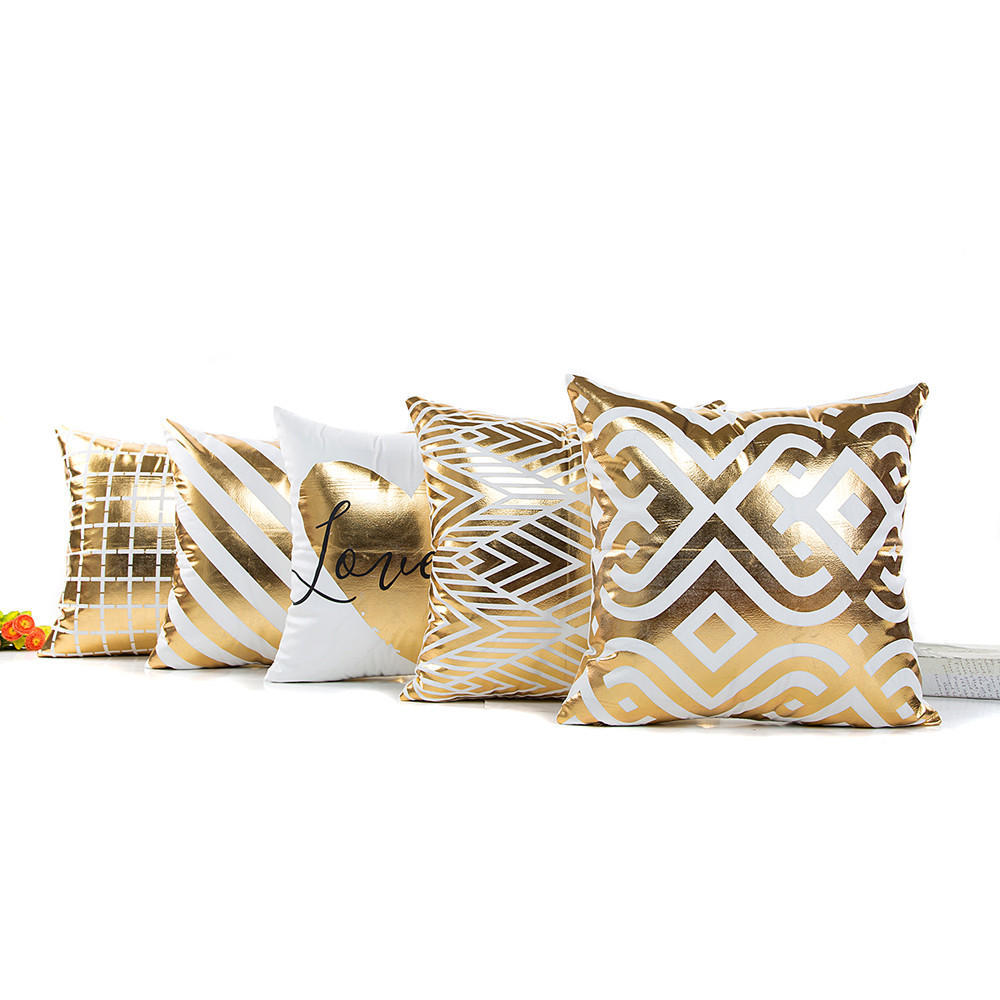 Gold Foil Printing Pillow Case Sofa Waist Throw Cushion Cover Home Decor 