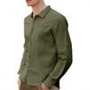 Men's Autumn Linen Cardigan Shirt Solid Color Lapel Casual Long Sleeve Loose Fit Breathable Business Casual Classic