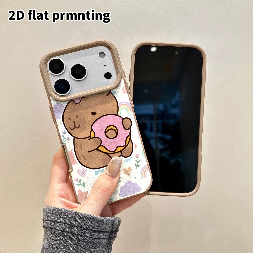 Phone Case: 2D flat lambskin suitable for iPhone 18, 17, 16, 15, 14, 13Pro film protective case, hugging a sweet donut capybara, Christmas and Hallowe