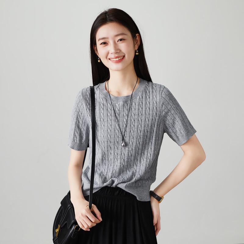SOFSIL 2026 Spring Women s Cable Knit Short Sleeve Sweater L
