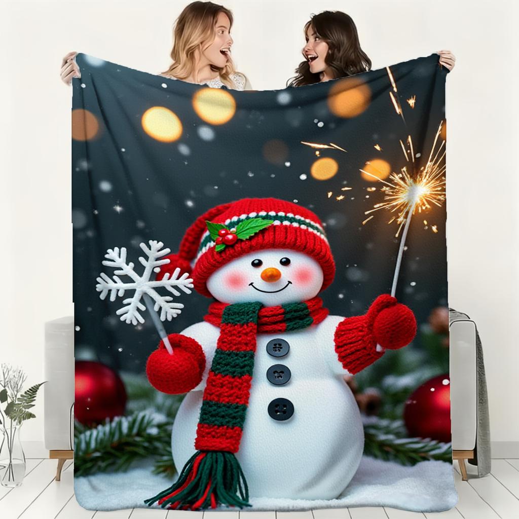 Cartoon Snowman Xmas Pine Gift Throw Blanket For Living Room Sofa Daily Leisure Birthday Anniversary Winter Family Gift