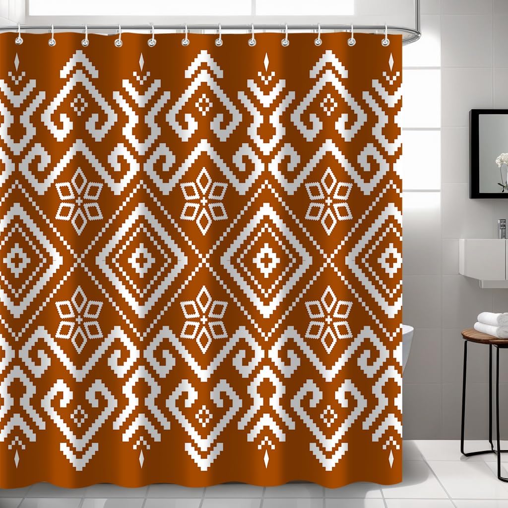 Western Country Tribal Geometric Cactus Shower Curtain Bathroom Decoration Polyester Waterproof Shower Curtain with 12 Hooks