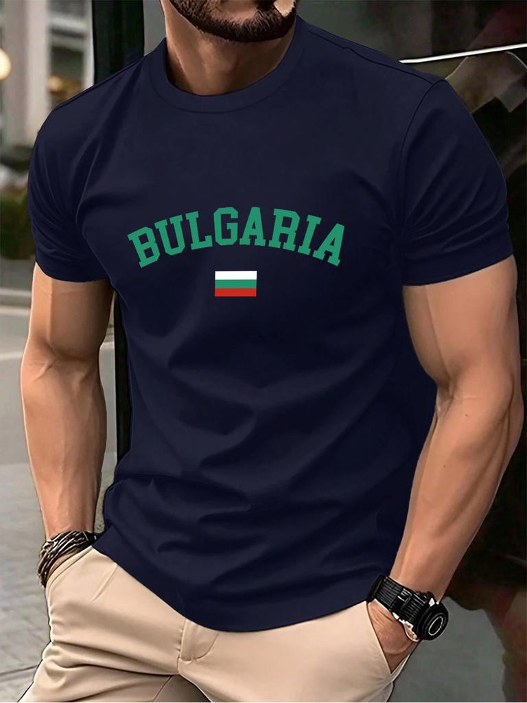 Bulgaria Text With Flag Prints Mens TShirt Cotton Summer ONeck Short Sleeve Tops Soft Oversized T Shirt Casual Male Clothes