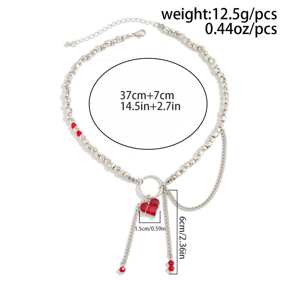 Gothic Punk Red Heart Crystal Pendent Neckalce for Women Handmade Ccb Beaded Tassel Chain Zircon Choker Necklace Luxury Jewelry