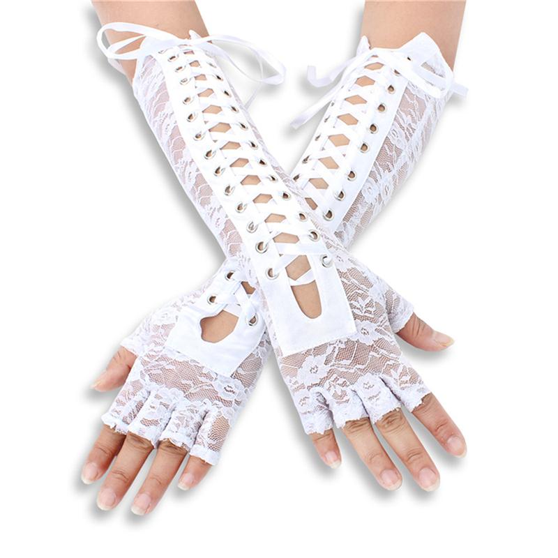 1 Par Kvinnor Elegant Bal Nattklubb Snörhandskar Tea Party Fingerlösa armbågslängda handskar