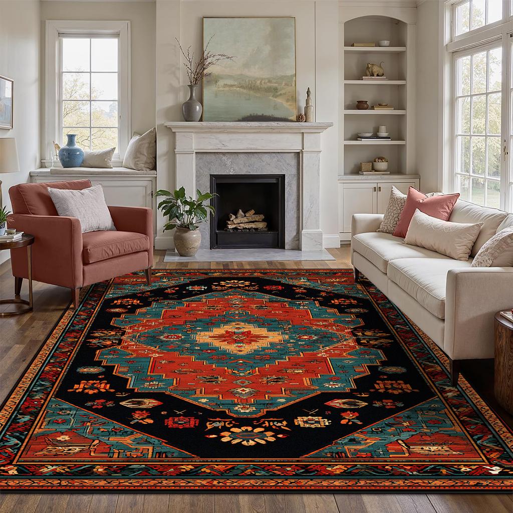Persian Red Carpet Luxury Living Room Customizable Non-slip Rug Coffee Tables Home Decoration Bedroom Lounge Floor Mat Flannel