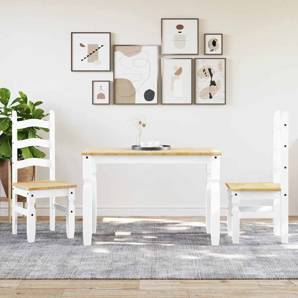 3 Piece Dining Set PANAMA White Solid Pine Wood