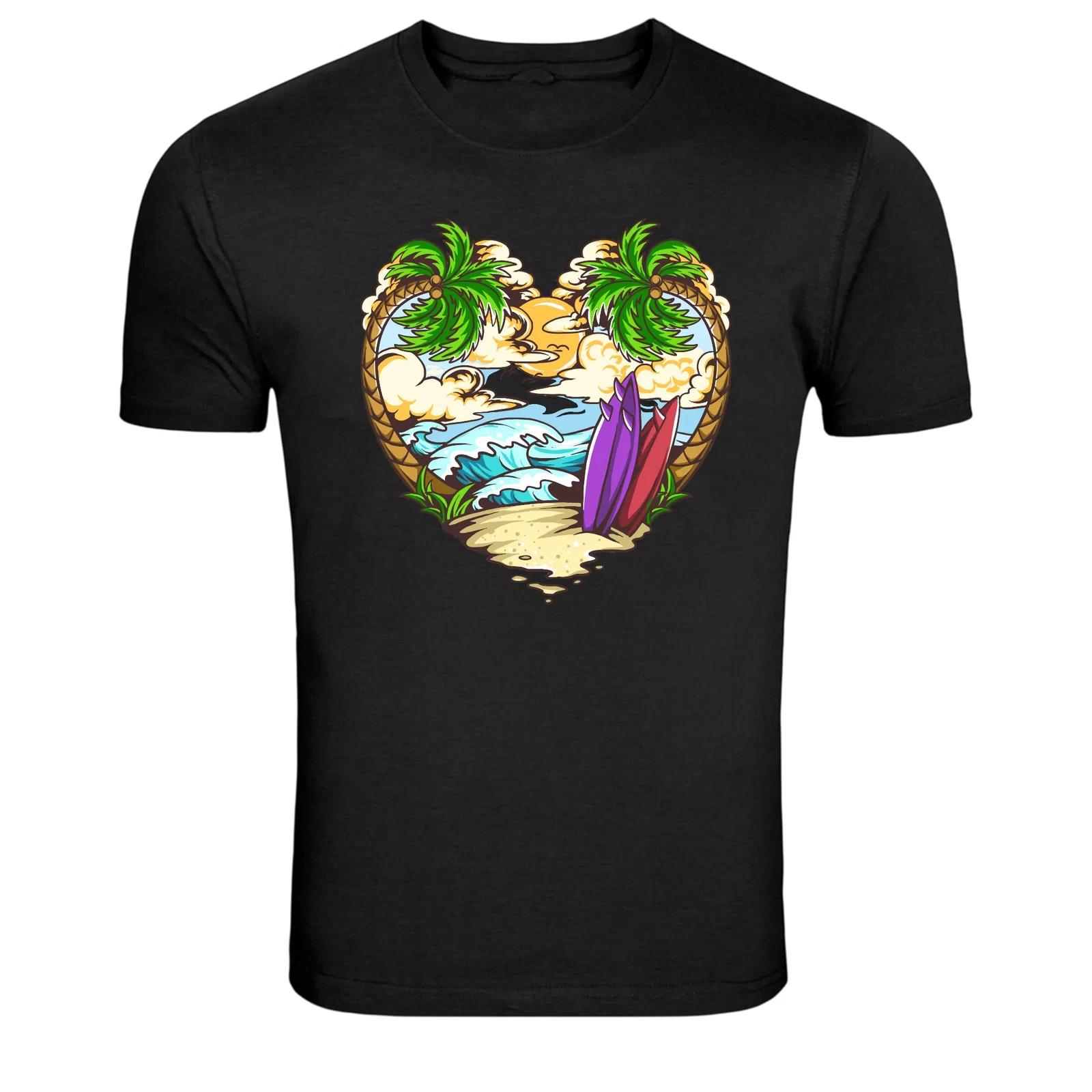 Tropical Beach Surf Heart Paradise Graphic T Shirt XL