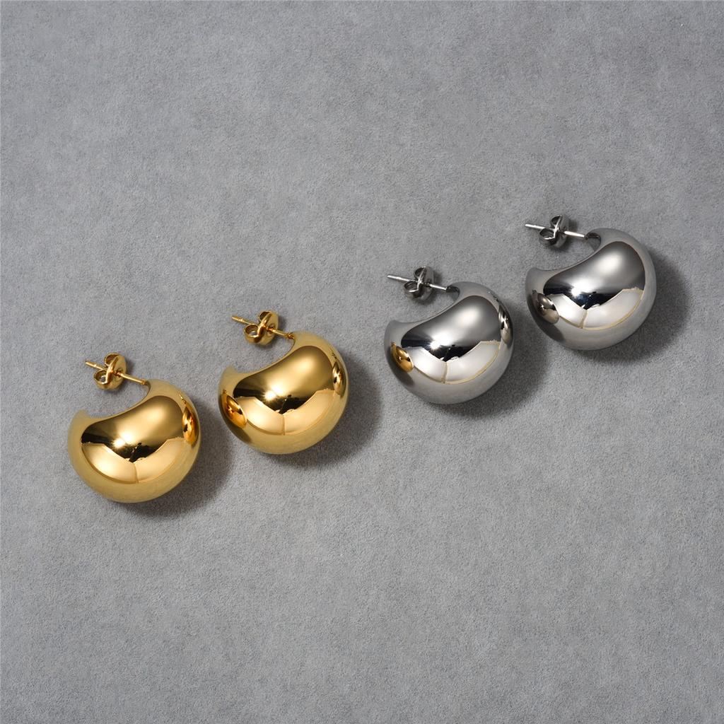 Niche Design Titanium Steel Semicircular Thick C-Shaped Hollow Stud Earrings, Minimalist Style, Personalized Fashion, Trendy Earrings