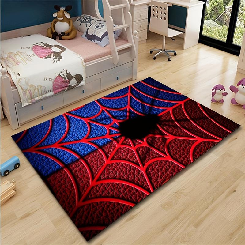 3D Spider Web Print Area Rug - Vibrant Red, Blue Black Design, Soft Crystal Velvet Mat for Bedroom, Nursery, Living Room