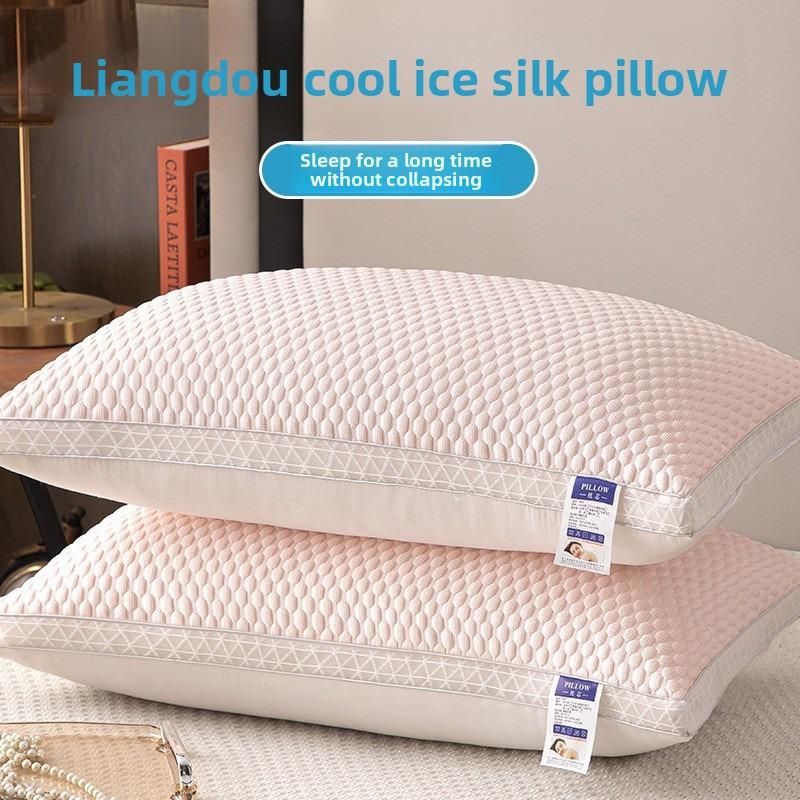 1PC Summer Cooling Ice Silk Pillow Breathable Mesh Edges 3D Ergonomic Cervical Support Pillow Core for Home Hotel 2025 New