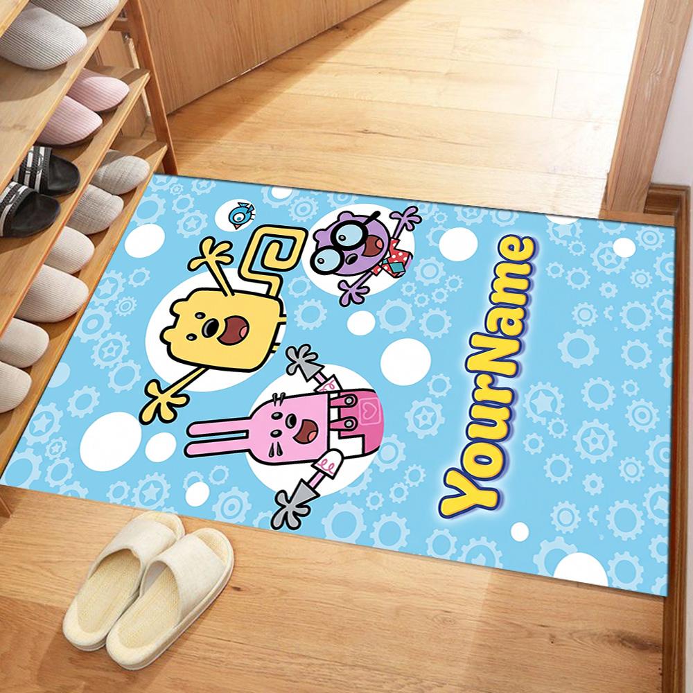 Wow! Wow! Wubbzy Personalized Name Floor Mat Design for Foyer Living Rooms Bedrooms Balcony Anti-slip Rug Decorate Offices