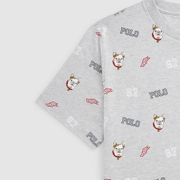 Polo Ralph Lauren T-Shirt Ss24 Letter Dog Print Crew Neck Casual Short Sleeve Kids Tops Gray CWPOTSHY8020803-020