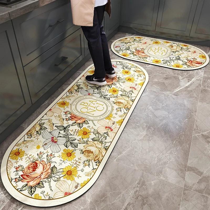 Vintage Kitchen Mat Anti-Slip Kitchen Rugs Long Carpet Absorbent Entrance Doormat Printed Kitchen Floor Mat Foot Pad