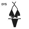 2Pcs/Set Women Bikini Set Halter Padded Wireless Bikini Bra High Waist Swimming Briefs Set Split Design Solid Color Swimsuit