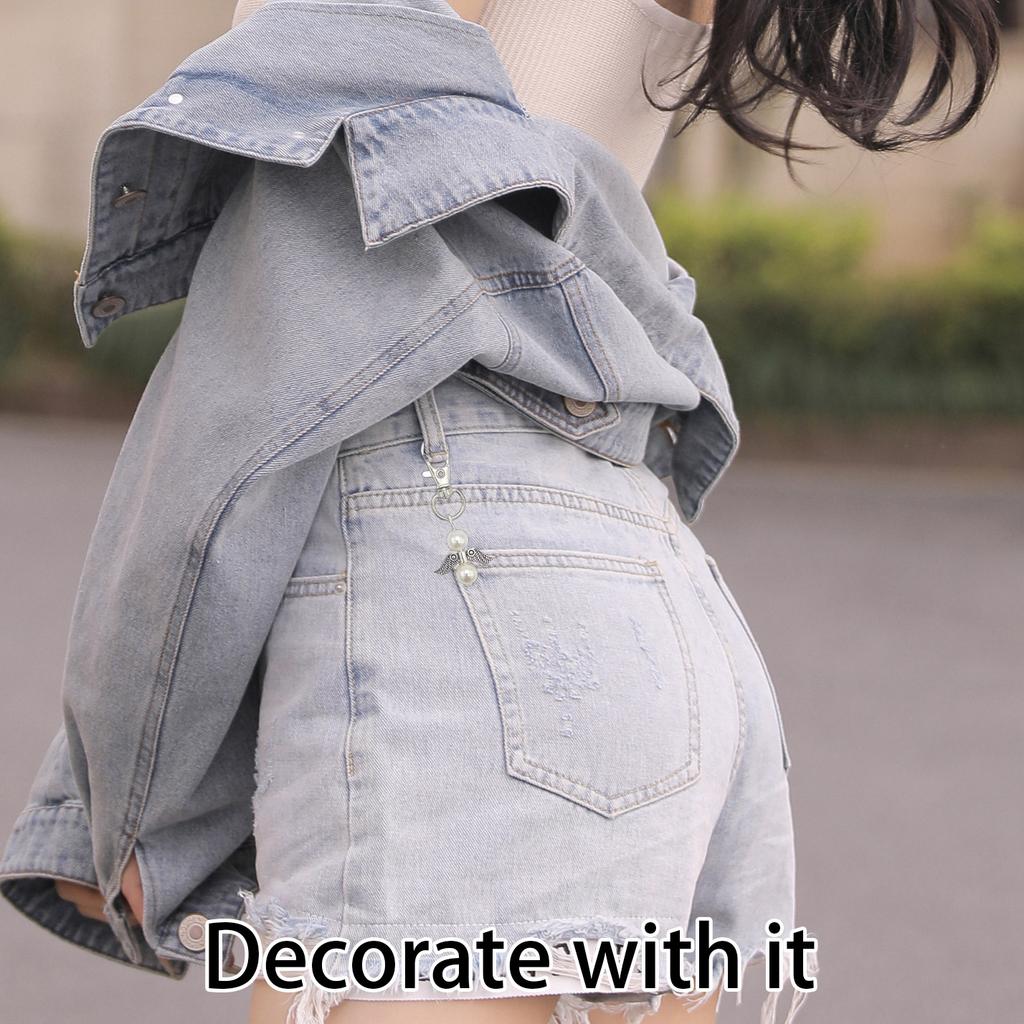 Angel Wings Pendant Keychain Pearl Thanks Card Organza Bag