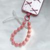 Pink Beaded Bow Keychain Mobile Phone Chain Earphone Bag Anti-Lost Rope Car Keychain Girls Fashion Backpack Pendant Accessories