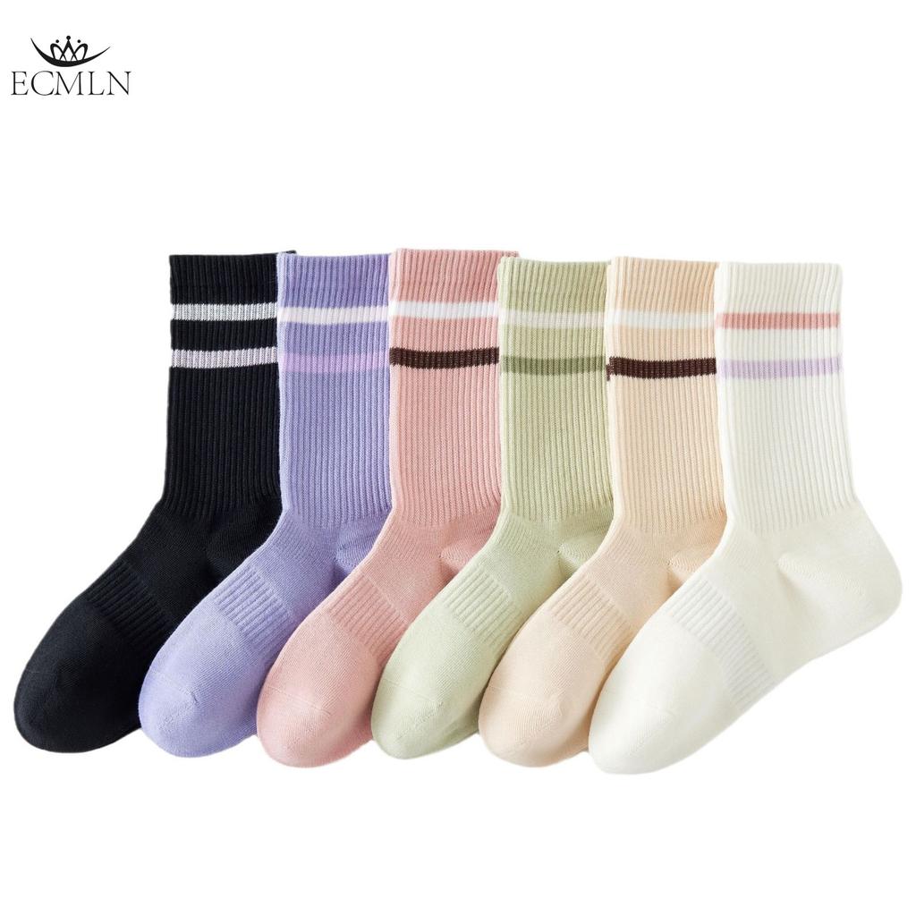 Cotton Women's Mid-calf Socks Girls Ladies' Parallel Bar Striped Casual Sports Socks