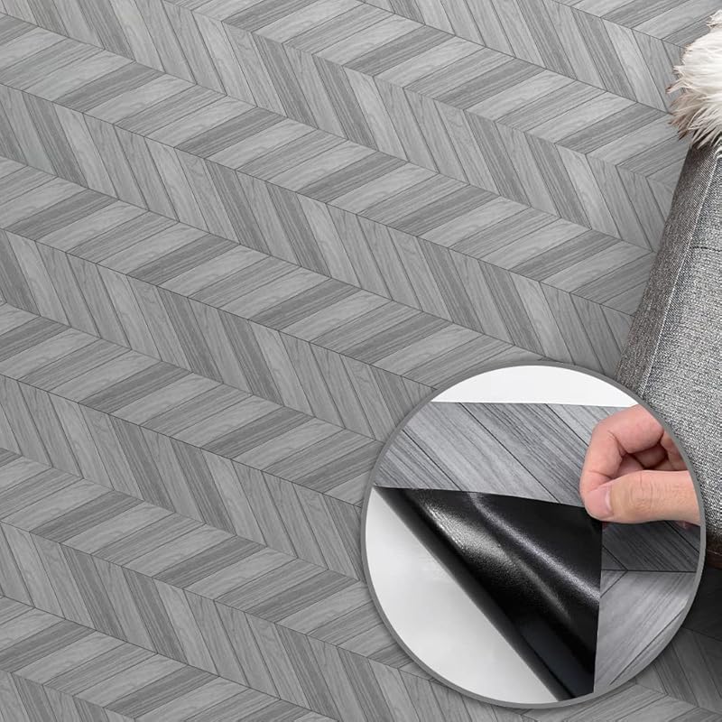 Wood Grain Peel and Stick Vinly Floor Wall Sticker, Non-Slip Tiles Transfer Sticker Roll for Floor Wall, Herringbone, 7.87x118inch