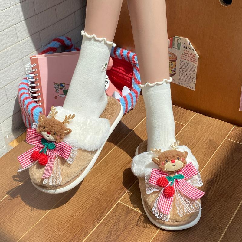 Fashion 2025 New High Quality Fashion Cute Cartoon Elk Slippers Lovely Soft Christmas Slippers Casual Comfortable Plush Bedroom Shoes