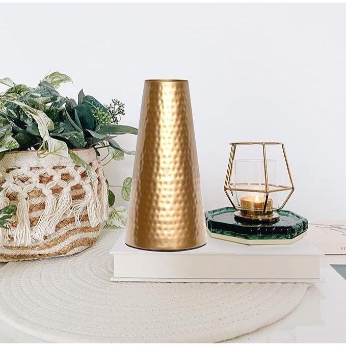 9 Inch Metal Flower Vase for Home Decor Flower Vase - Vase for Living Room - Polished Pure Metal Table Vase (Gold)