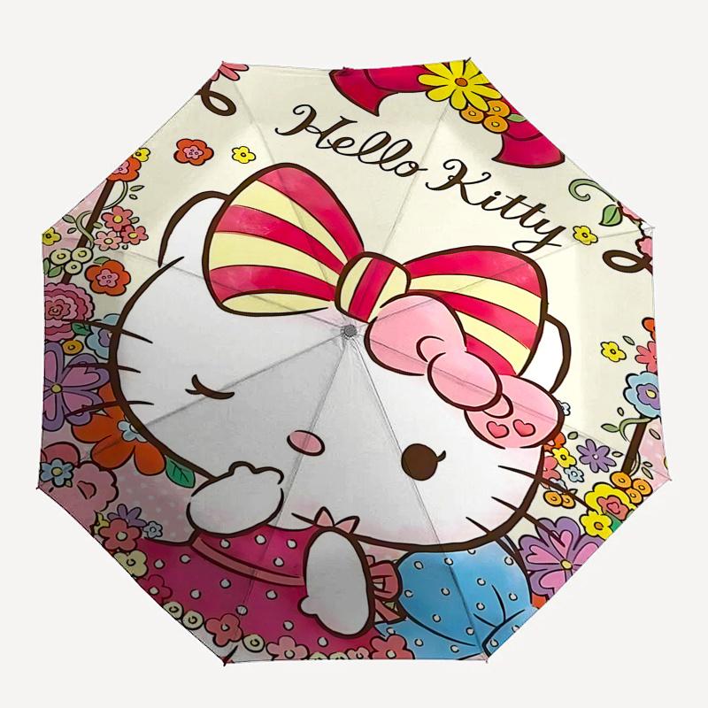 1pc Hello Kitty Floral Outdoor Umbrella - Automatic Open/Closed, Portable Folding Design, 8-Rib Iron Frame, Festival Gift for Fans, Travelers, Daily U