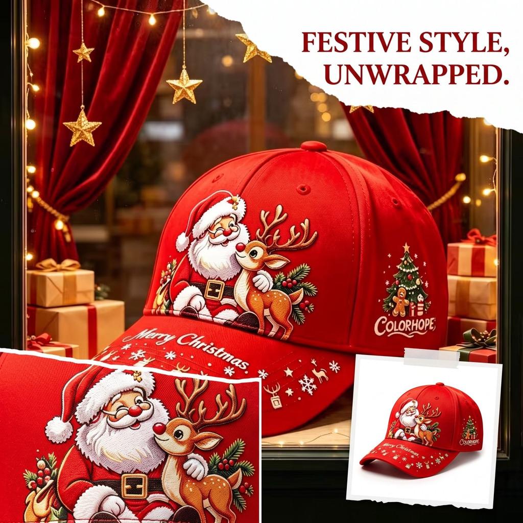 Unisex Red Christmas Digital Print Curved Baseball