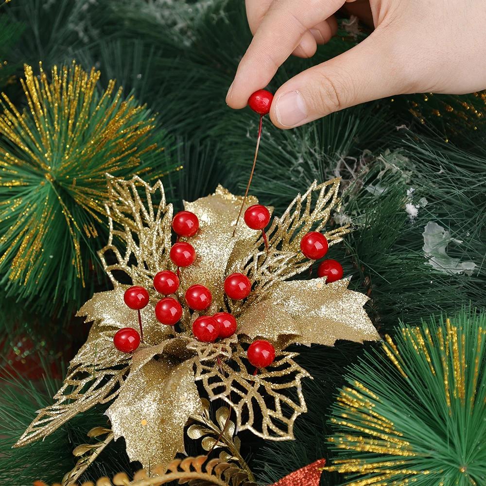 100/300Pcs Christmas Berry Red Artificial Flowers Pearl Stamens Foam Cherry Small Berries for Wedding Party DIY Home Decorations