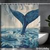 Walflosse Duschvorhang Blaue Meereswellen Künstlerische Illustration Polyester Badezimmer Dekor