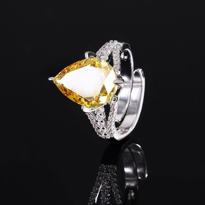 Jewelry Copper Bottom Gold-Plated High Carbon Diamond Ice Flower Cut Water Drop Copper Inlaid Temperament Simple Ring Women 10 * 14