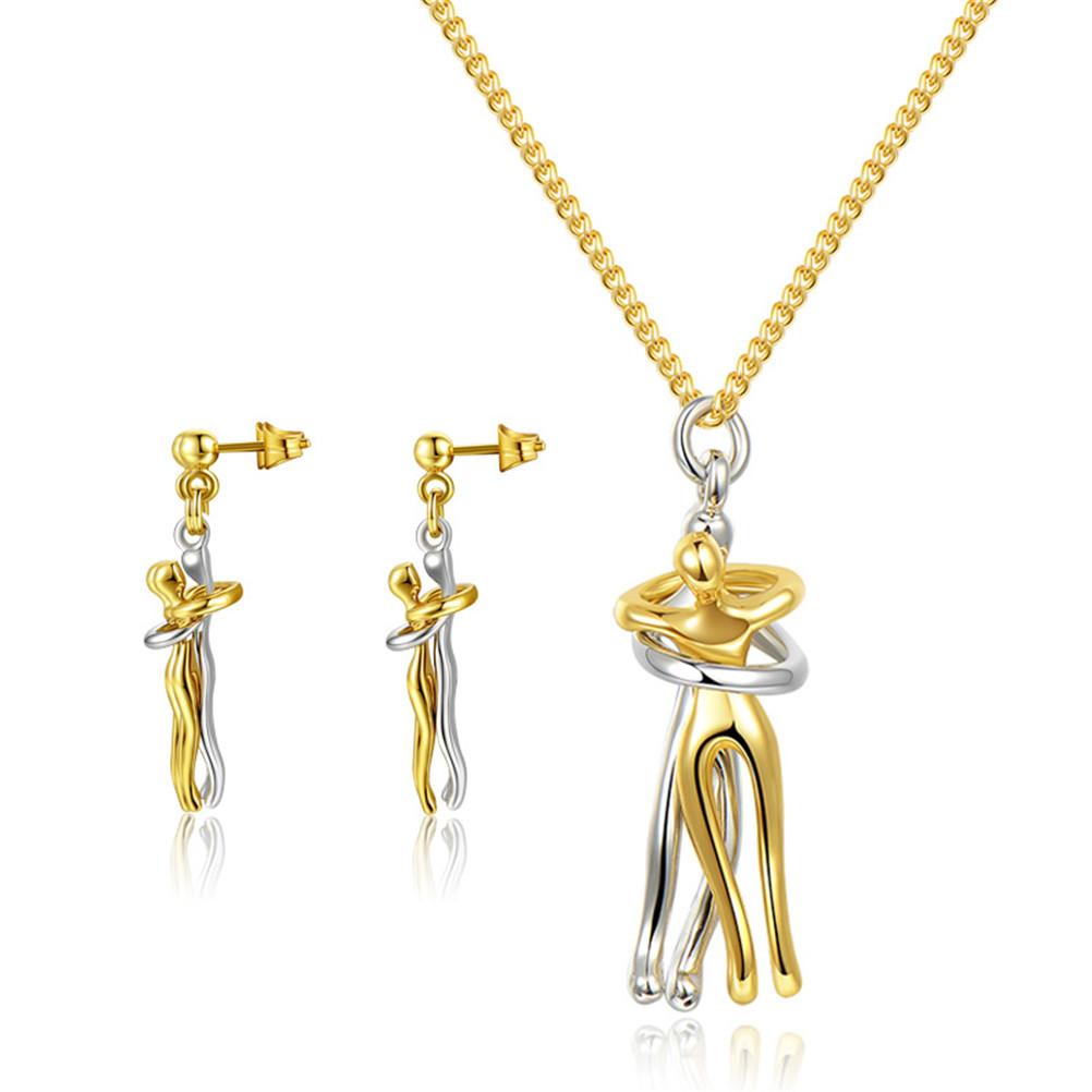 Couple Hugging Pendant Necklace and Earrings Set Exquisite Lover Earrings Pendants Couple Necklace Earrings Love