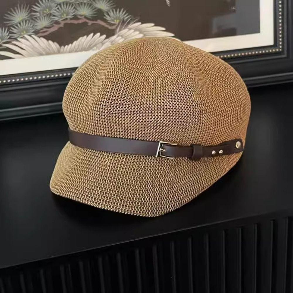 Thin Women's Beret Knitted Octagonal Hat Summer Painter Hat  for Outdoor Activities
