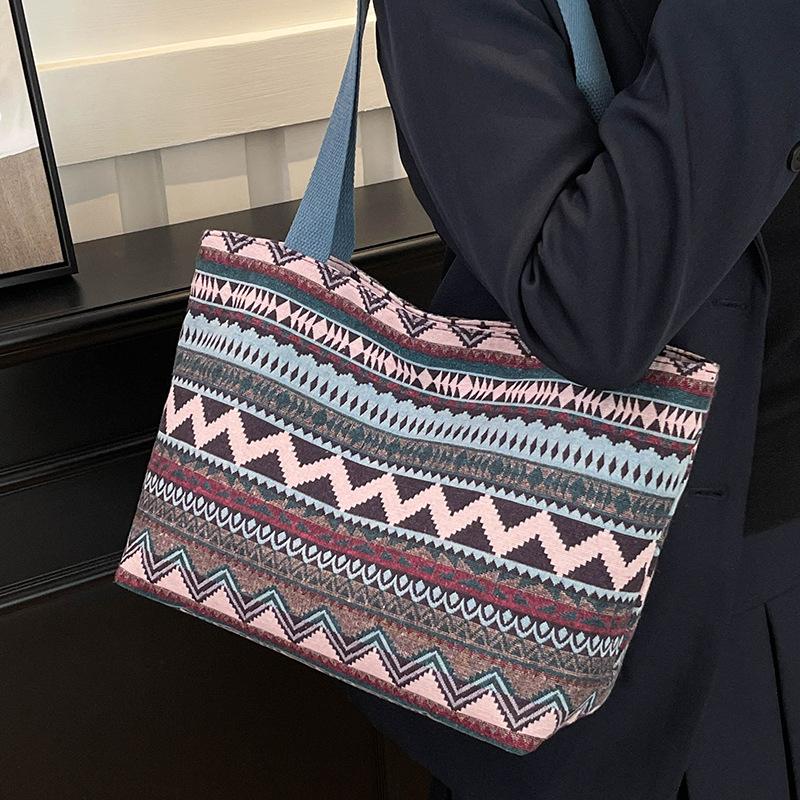 New Summer National Style Women's Bag Fashion Contrasting Color Large Capacity Niche Women's Bag Shoulder Bag Tote Bag Women's Bag