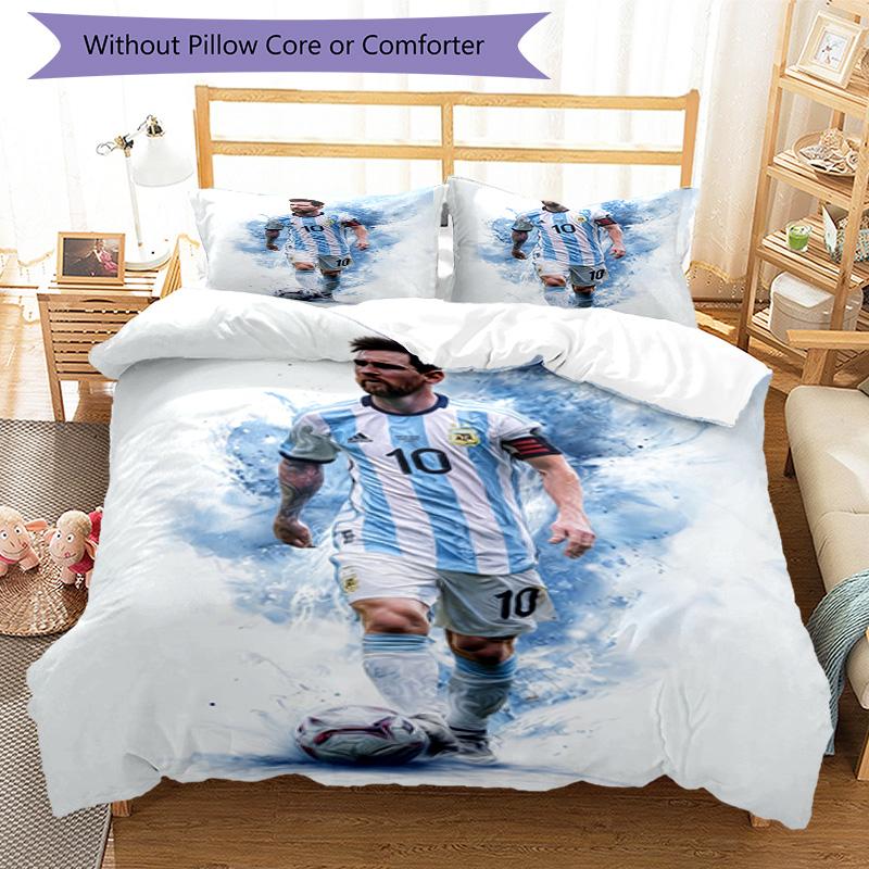 Lionel Messi Football Celebration Bedding Set,Cozy Bed Linen for Teen Room Decoration,Soccer Lover Gift,Washable Duvet Cover with Pillowcases,Football