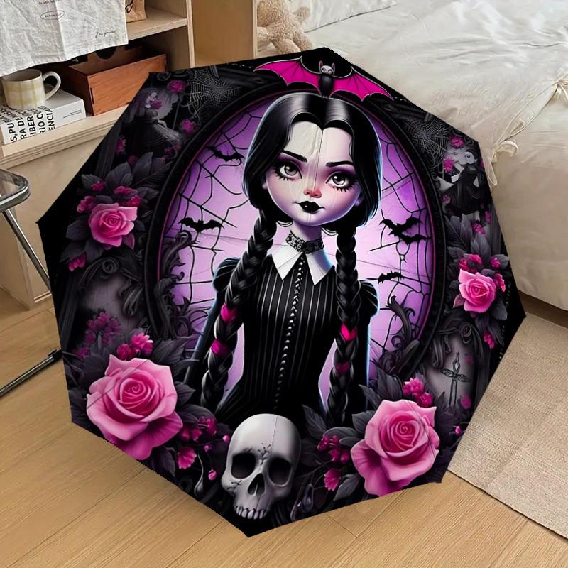 1PC Gothic, Roses Umbrella-8-Rib Reinforced, Automatic Open, Lightweight & Durable, Cute Fashion Accessory for Outdoor-K1308