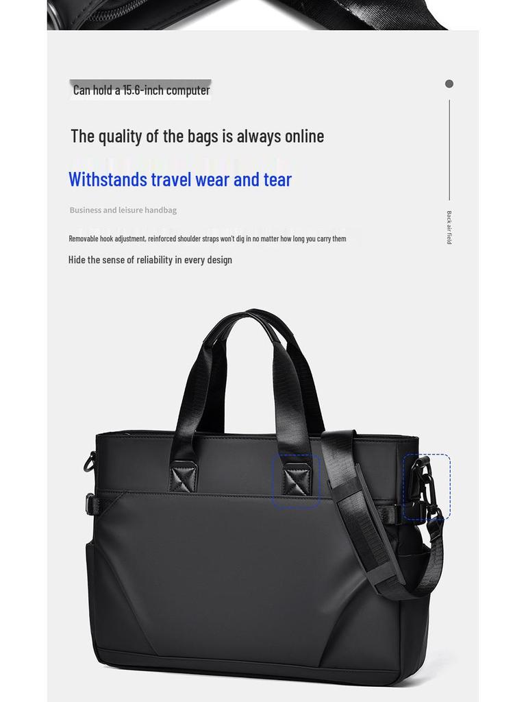 Men's Black Waterproof Oxford Briefcase – Large Capacity, Versatile Commuter Bag