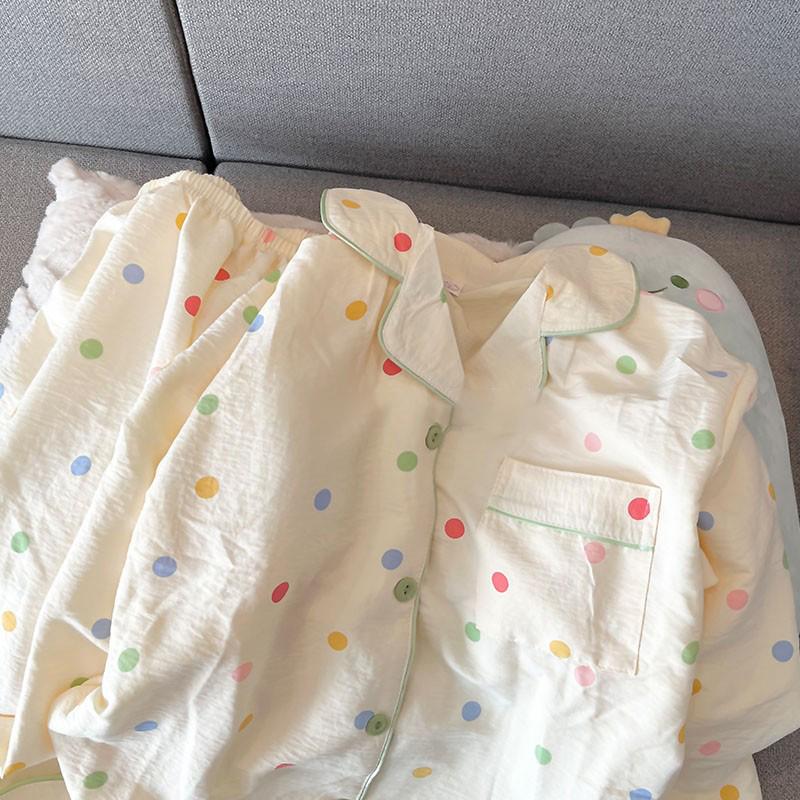 Colourful Dot Fashion Women's Pajamas Lapel Neck Button Design Pajamas for Women Simple Spring Long Sleeve Sleepwear