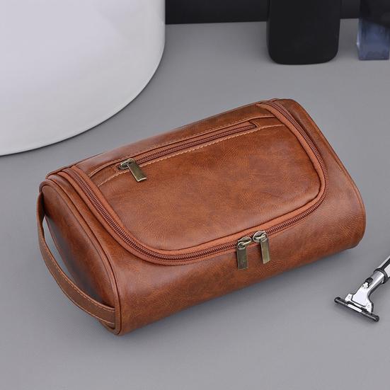 Wasserdichte Toilettentasche für Herren aus Kunstleder, Reise-Kulturbeutel mit mehreren Fächern, Organizer für Pflegeutensilien für Rasierzubehör