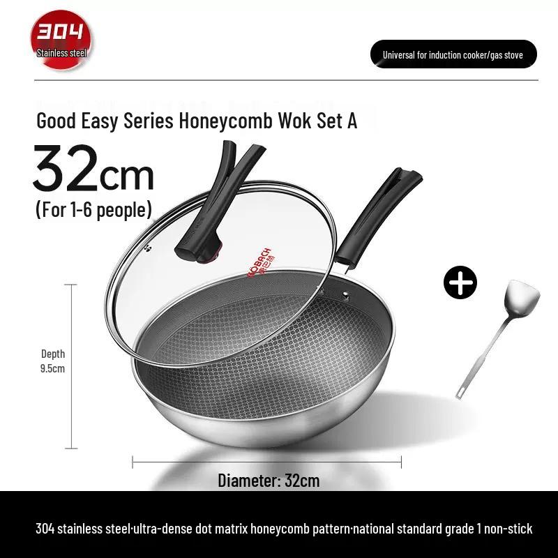 KOBACH 304 Stainless Steel Honeycomb Non-stick Wok